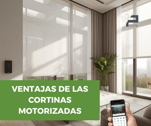 Cortinas motorizadas automatizadas en salon luminoso con control domotico integrado