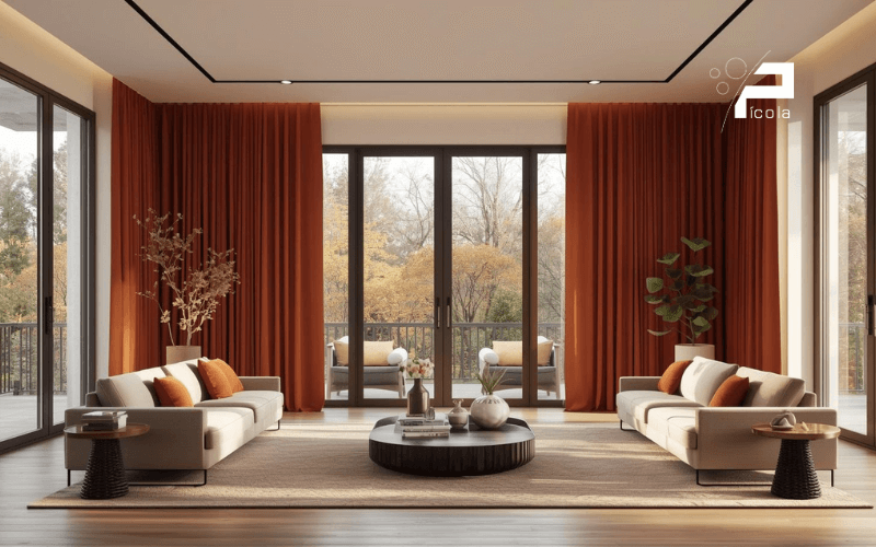 cortinas terracota salon luminoso decoracion calida moderna